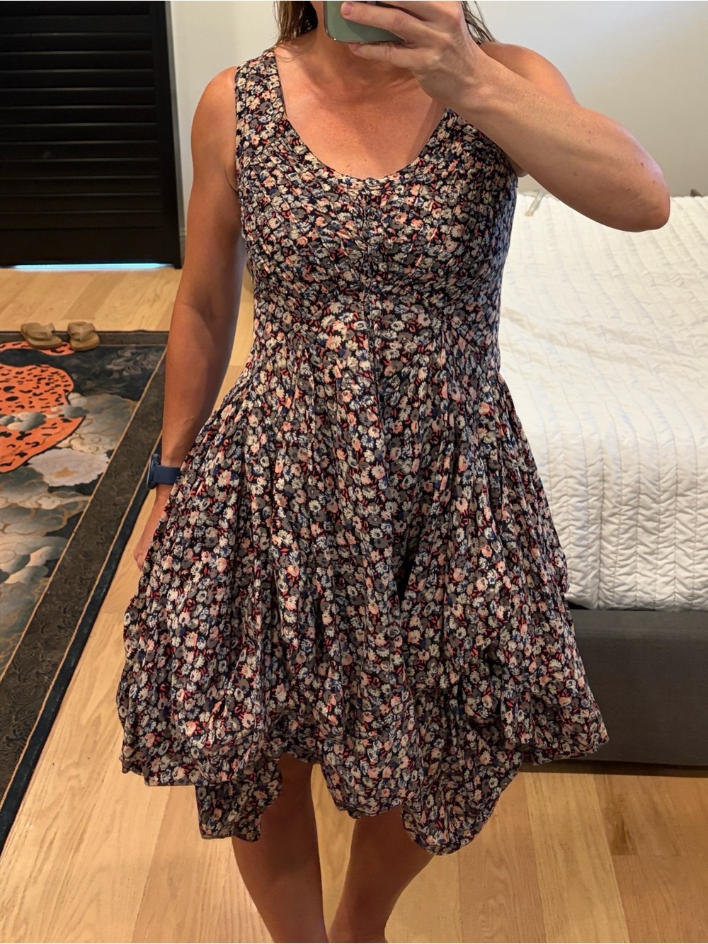 AllSaints Navy Floral Scoop Neck Mini Dress